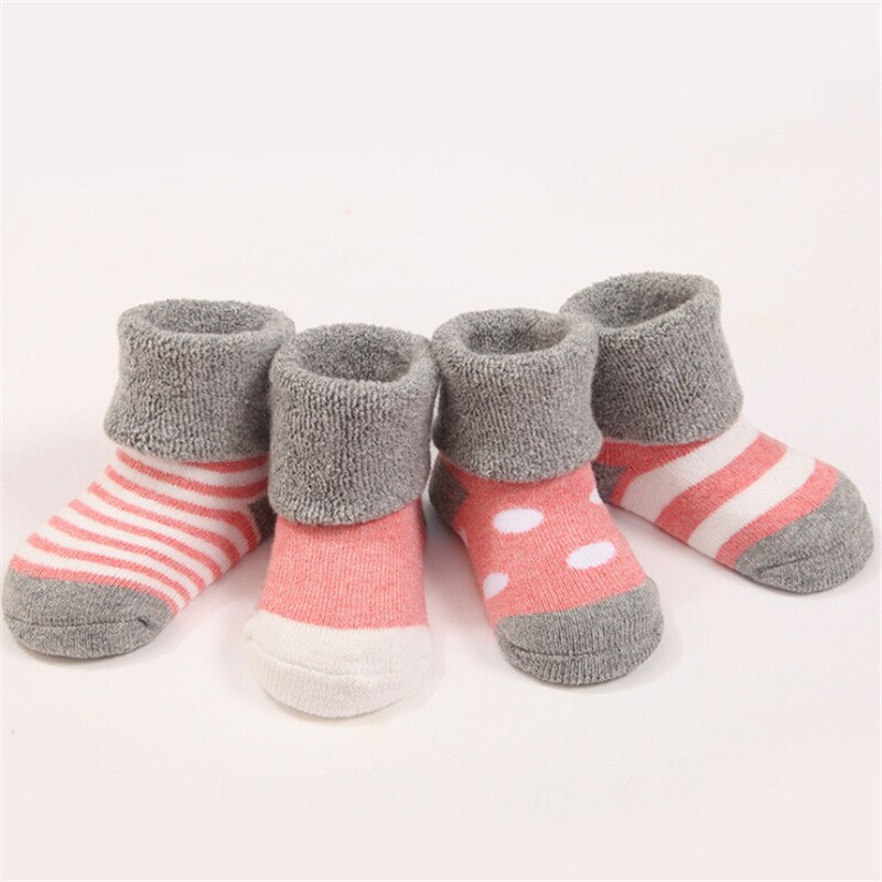 Vinter varm fortykkelse flanger stil børn sokker drenge piger sokker 4 par / pakke baby sokker: Lyserød / 6m