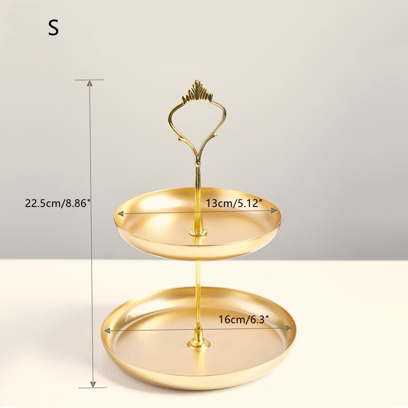 Cake stand Gold iron double layer storage tray dessert table candy snack tray jewelry display rack home decoration: A gold small
