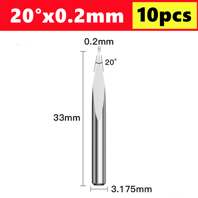 10 Uds broca de grabado CNC brocas de grabado piramidal de 3 bordes vástago de 3.175mm 20-90D fresa de extremo de carburo fresa de broca enrutadora CNC: 36 mm