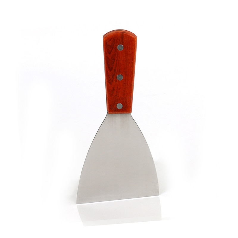 Stainless Steel Blade Grill Slant Edge Scraper Wooden Handle Food Service Beef Chicken Barbecue Cooking Tools FQ-ing