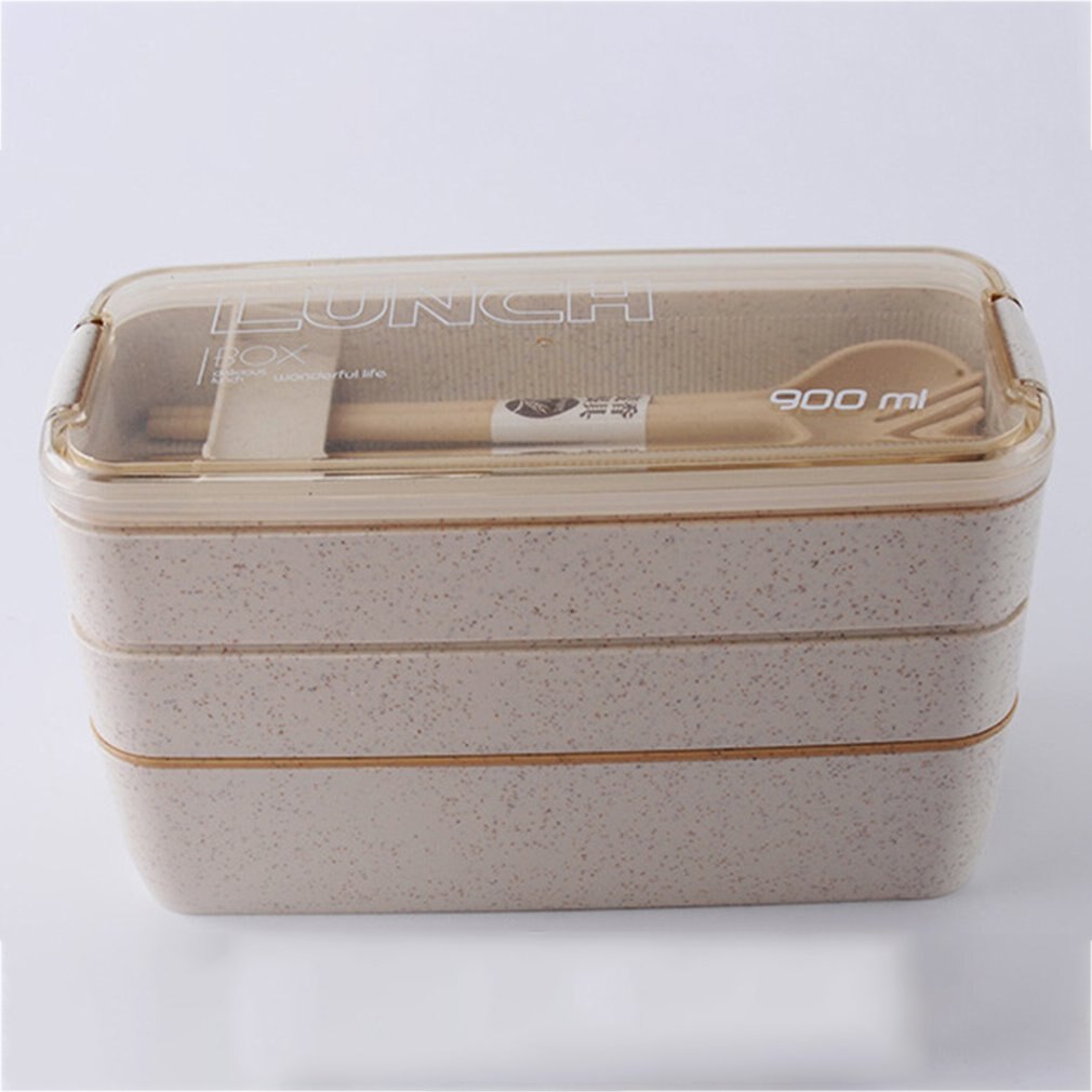 3 Layer Plastic Lunch Boxes Containers for Food Microwave Bento Box For Student Portable Food Storage Lunch Case Picnic: khaki