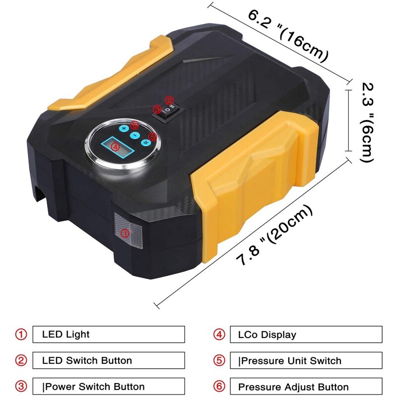 12V Car Air Pump Hand Held Portable Tire Inflator,22 Cylinder ligent Digital Display Air Compressor, with LED Light