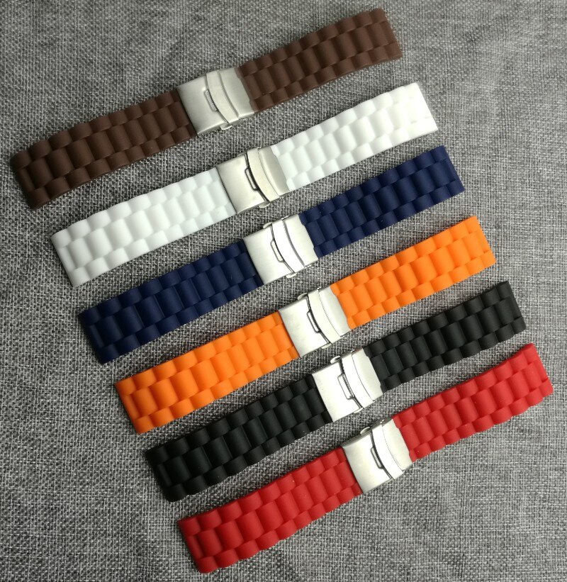 Laagste prijs waterdichte 6 kleuren siliconen rubber horloge polsband vervanging 22mm 24mm 10,000 lb beoordeling