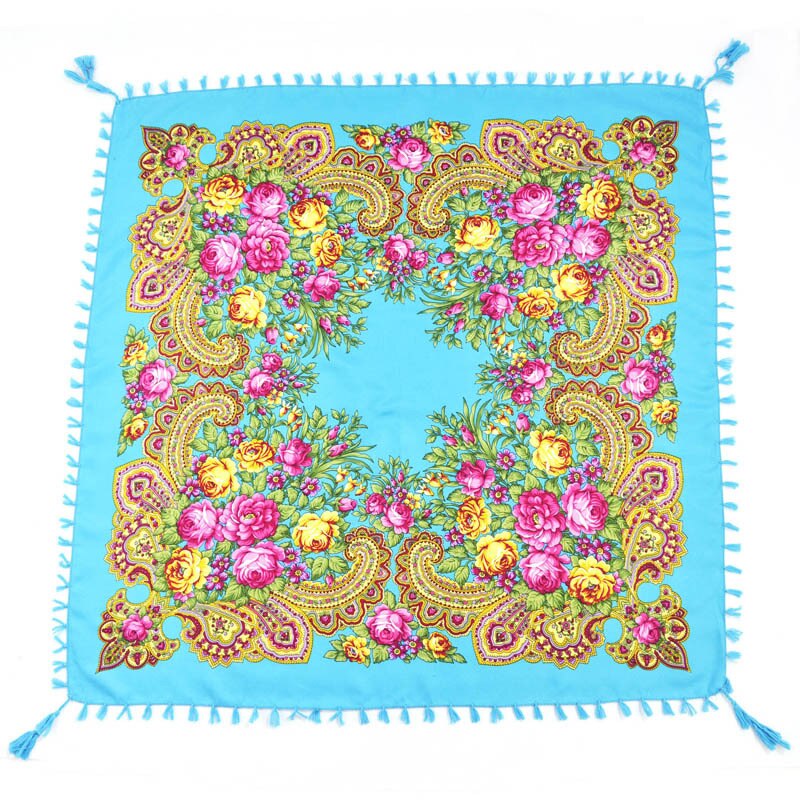 90*90cm châles russes pour femmes, écharpes nationales en coton imprimé, foulards russes rétro à franges, bandanas, pashminas d'hiver pour dames: 6