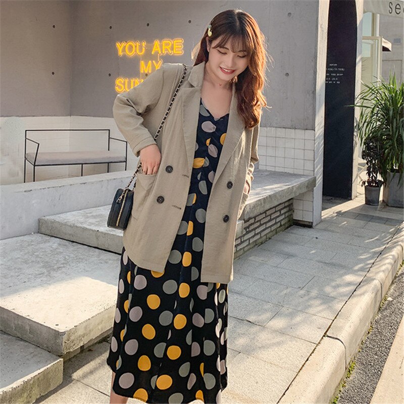 Women suits Spring Autumn Plus size 4XL Sets Female Suit Jacket & Suspender Dress Two-Piece Suit Casual Sets
