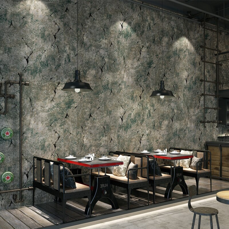 Retro Industrial Style Plain Solid Color Wallpaper Clothing Store Internet Cafe Restaurant Retro Cement Gray Crack PVC Wallpaper