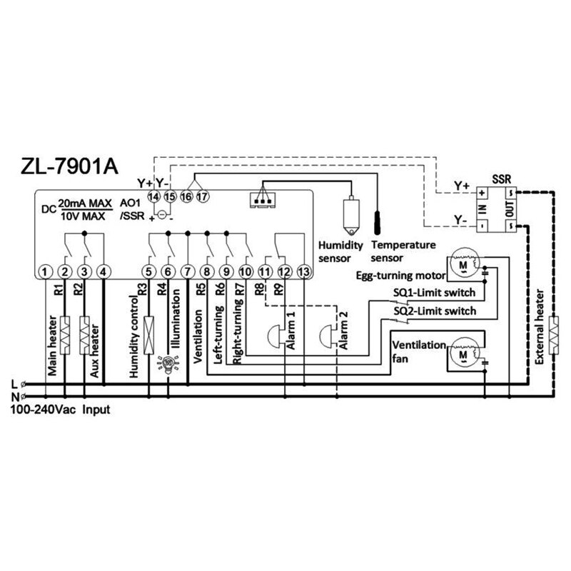 Zl -7901a,100-240 vac, pid, incubateur automatique multifonctionnel, contrôleur d'incubateur, température humidité pour incubateur