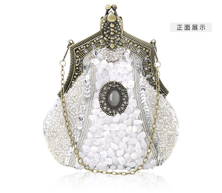 Borduren Kralen Vrouwen Avond Party Bags Handgemaakte Vintage Clutch Vrouwelijke Telefoon Portemonnee Banket Bruiloft Bruids Jurk Handtassen: Zilver