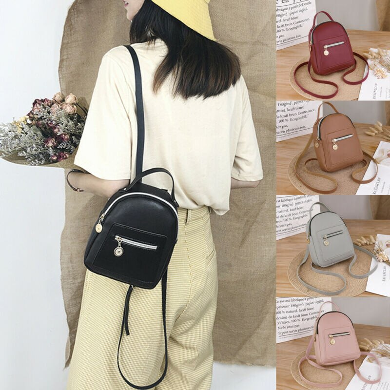 été sac à dos pour femmes Mini petit solide fermeture éclair doux décontracté sac à dos sac d'école