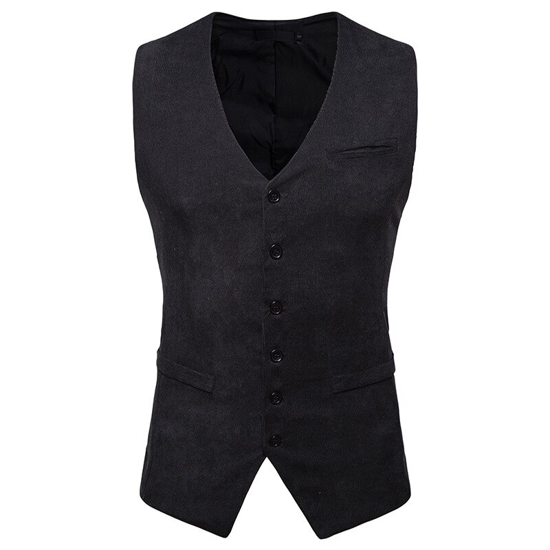 Corduroy pak vest heren herfst mouwloos vest heren slim fit zakelijk bruiloft smoking vest voor heren xxl: Zwart / S