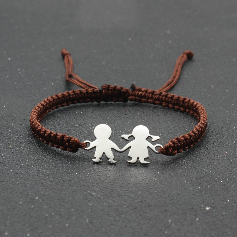 Leuke Familie Stijl Roestvrij Staal Jongen Meisje Bedelarmband Lucky String Handgemaakte Braid Verstelbare Armbanden Voor Vrouwen Mannen Stellen: Brown