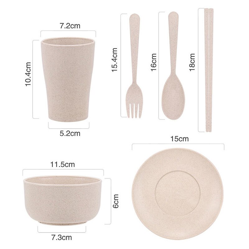 6Pcs/set Baby Feeding Dishes Wheat Straw Eco-friendly Dinnerware With Bowl Cup Plate Kids Spoon Fork Chopstick Tableware MBG0553