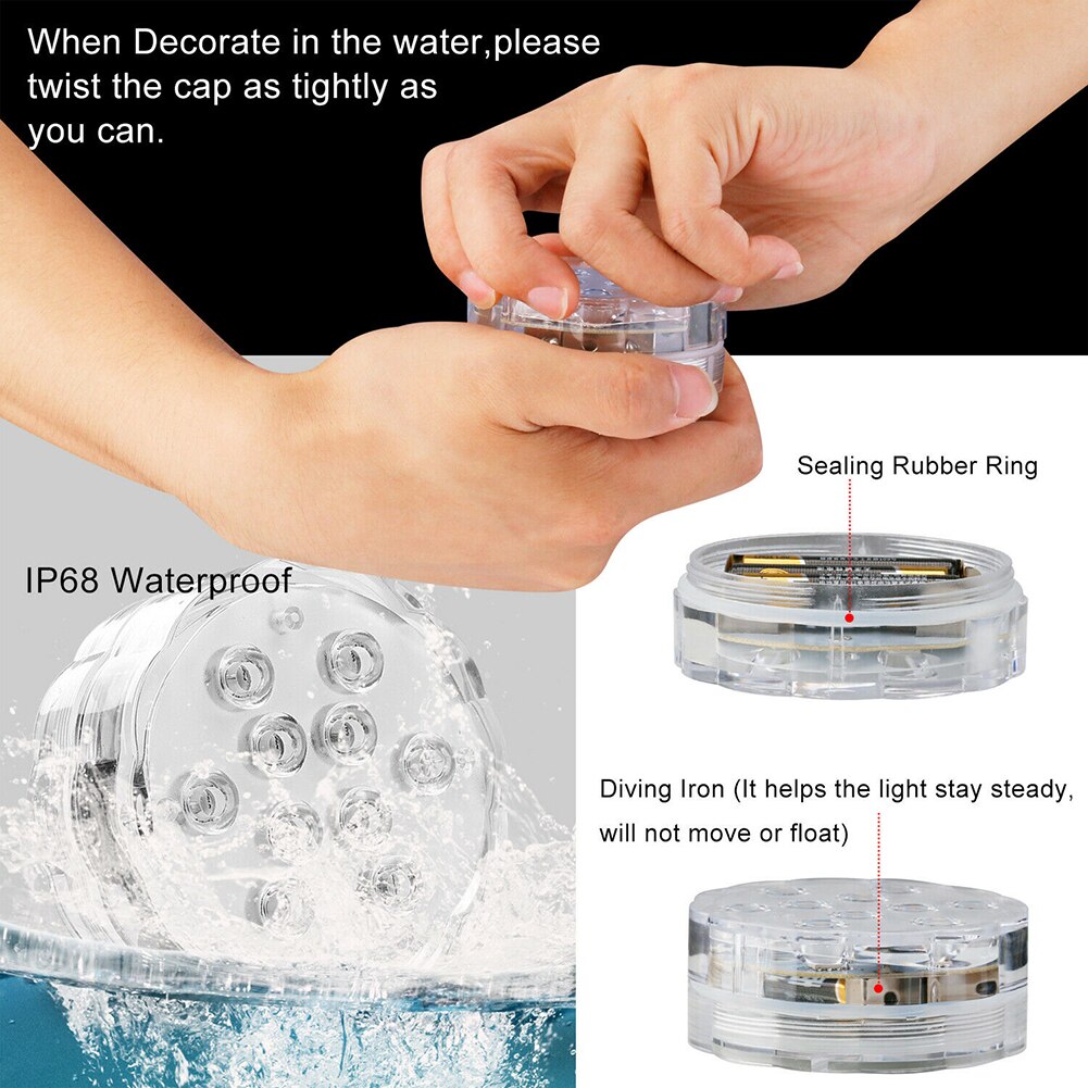 Remote Controlled RGB Submersible LED Lights Battery LED Bulb Underwater Night Lamps Decorative Lights Garden Wedding Decoration