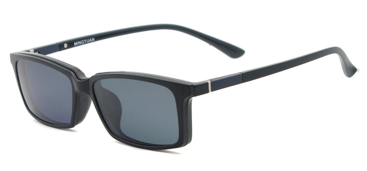 TendaGlasses Lightweight Flexible Rectangular TR90 Men Women Prescription Eyeglass Frame with Polarized Clip On Sunglasses: black