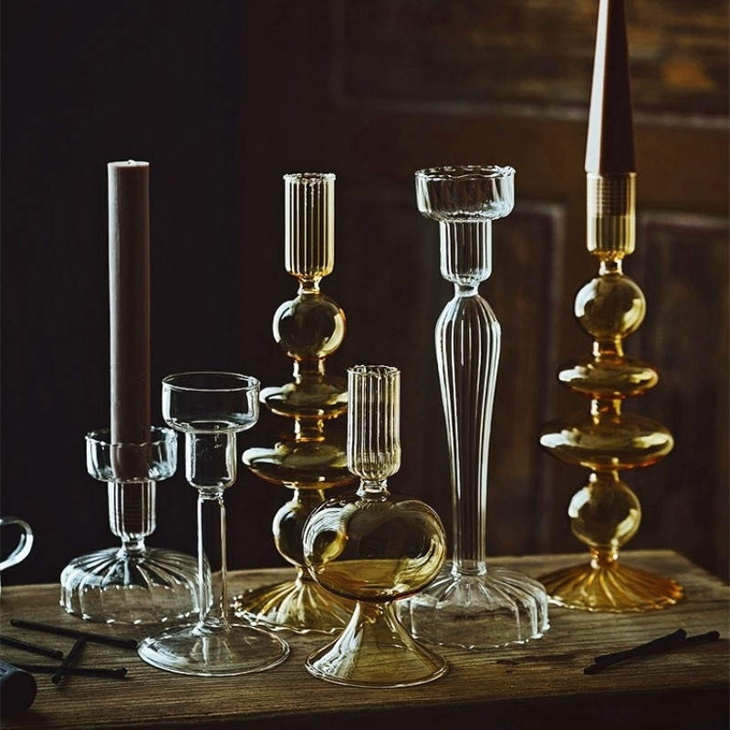 Vintage glas fransk stil ljusstake kristallglas ljushållare enkel bröllop romantisk middag med levande ljus heminredning