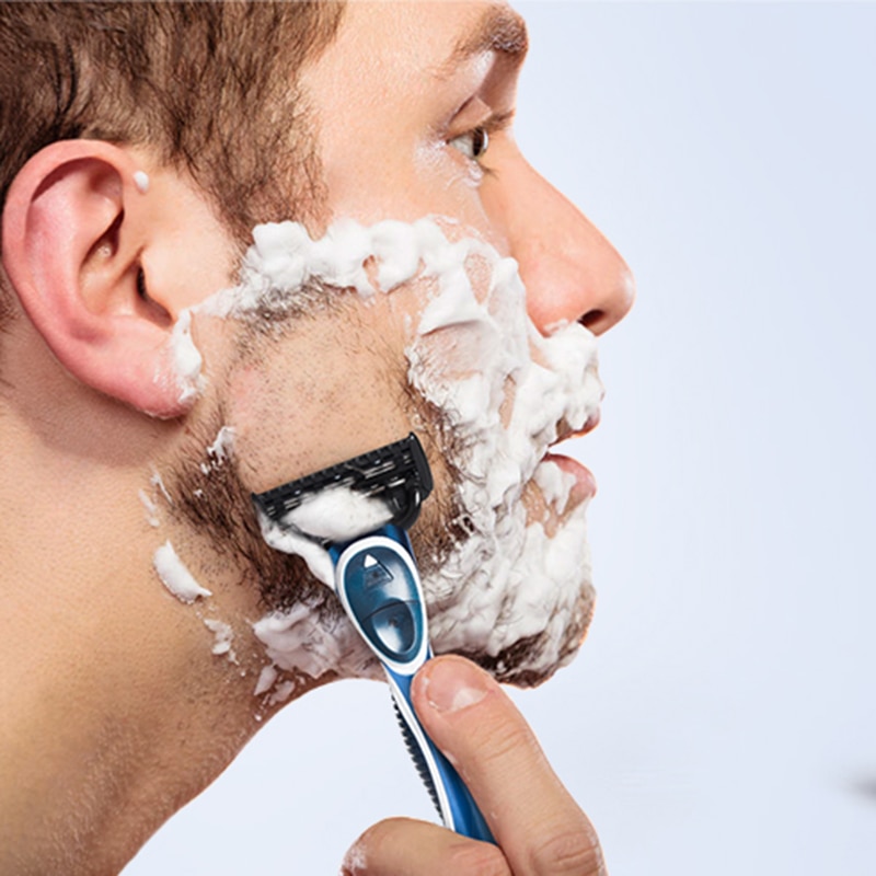 QShave Het Blauw Serie Manual Razor Blade voor Man Blade Refill X5 Blade Plus 1 Trimmer Blade USA Top blade, 4 Cartridges