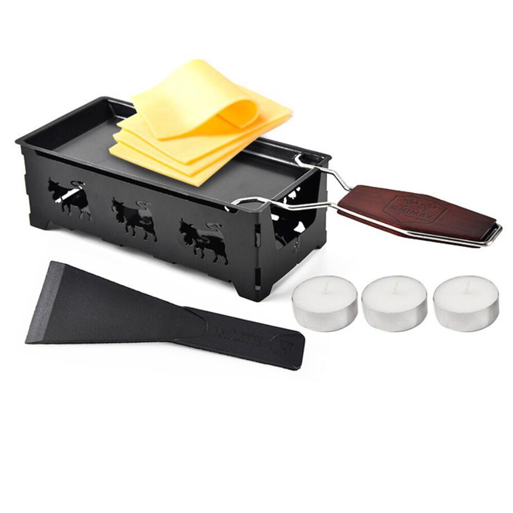 1 sett jern-metall ikke-pinne ost raclette grillplate med massivt trehåndtak rektangulært bakeware kjøkkenapparat 10370e