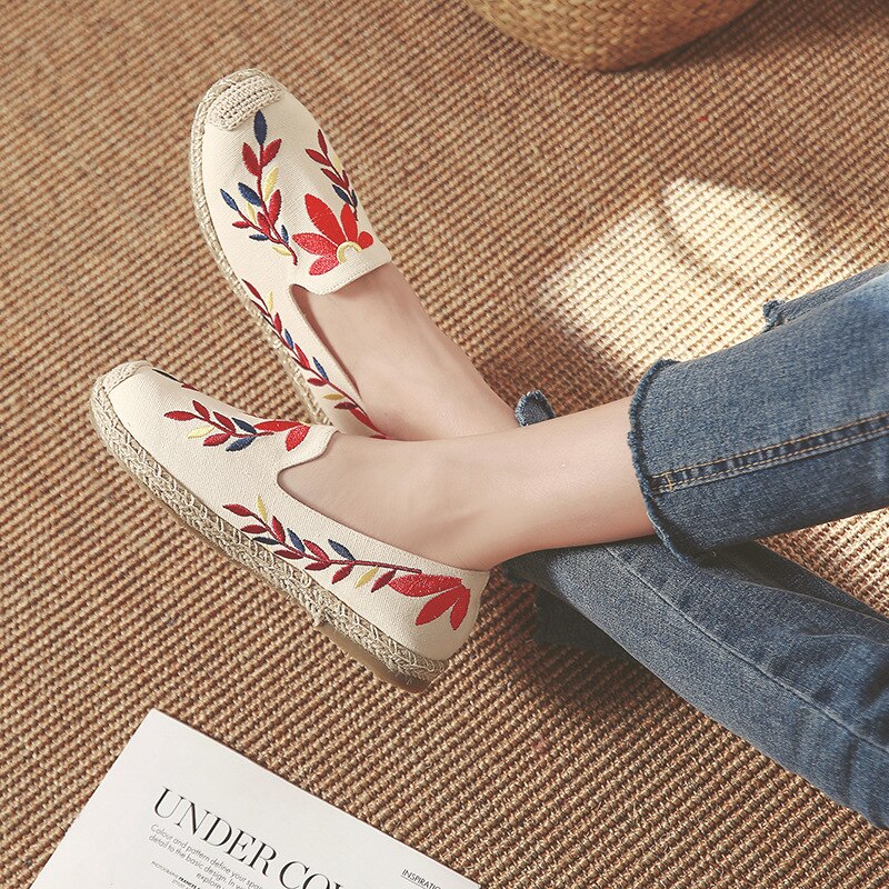 Dwayne spring katoenen linnen geborduurde vissersschoenen koreaanse versie van lage platte casual schoenen dames gevulkaniseerde schoenen 45: 1 / 6
