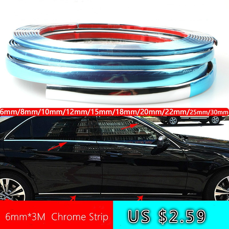 6Mm * 3M Car Chrome Strip Auto Deur Beschermen Cover Anticollision Bumper Moulding Styling Flexibele Kloof Sticker Diy trim Strip Tape