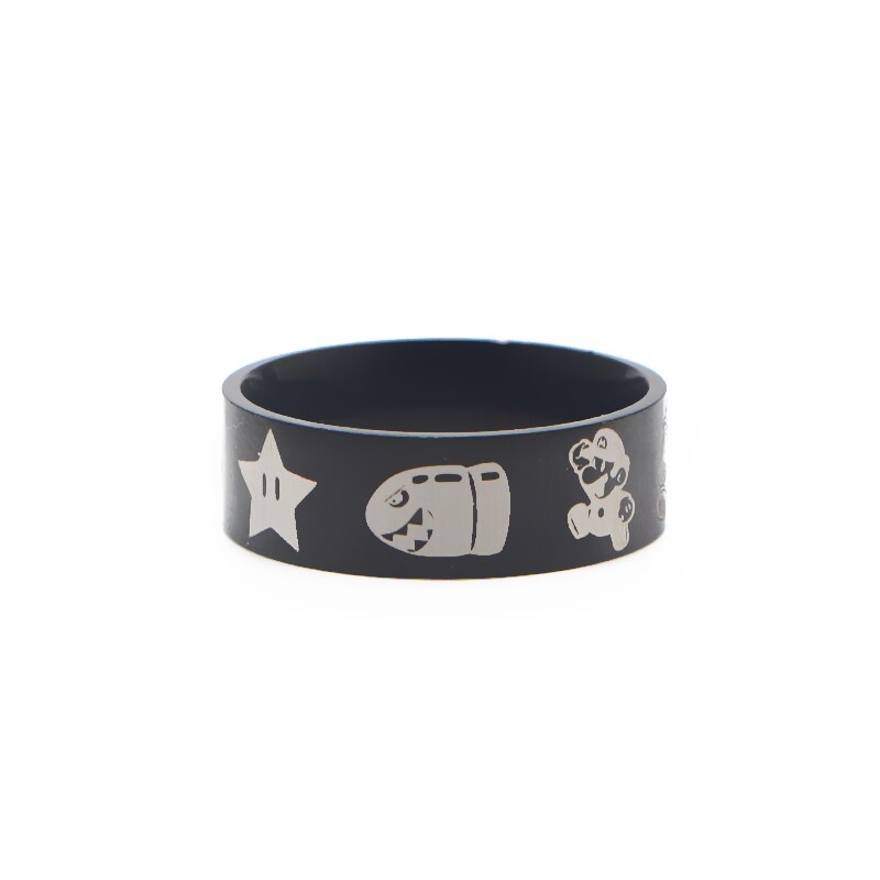 Zf824 cartoon stijl ringen roestvrij staal ring voor vrouwen mannen feest verloving zwart zilver kleur ringen sieraden: 7 / Zwart