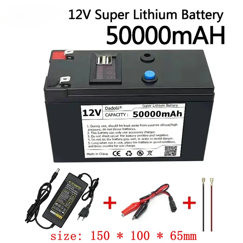 12 V Akku 50 Ah 18650 Lithium-Akku Wiederaufladbarer Akku für Solarenergie-Elektrofahrzeugbatterie + 12,6 V 3 A Ladegerät