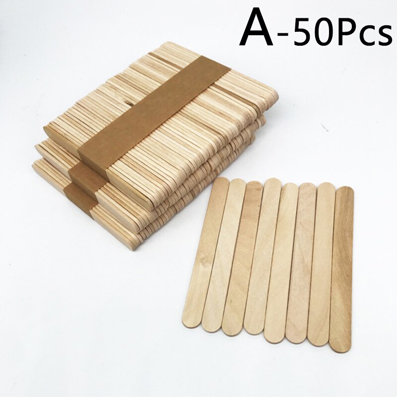 50pcs Coloré Bâtons de Popsicle En Bois Naturel Bâton de Crème Glacée En Bois Enfants BRICOLAGE Artisanat D'art Sucette Gâteau Outils Signets Accessoire: A