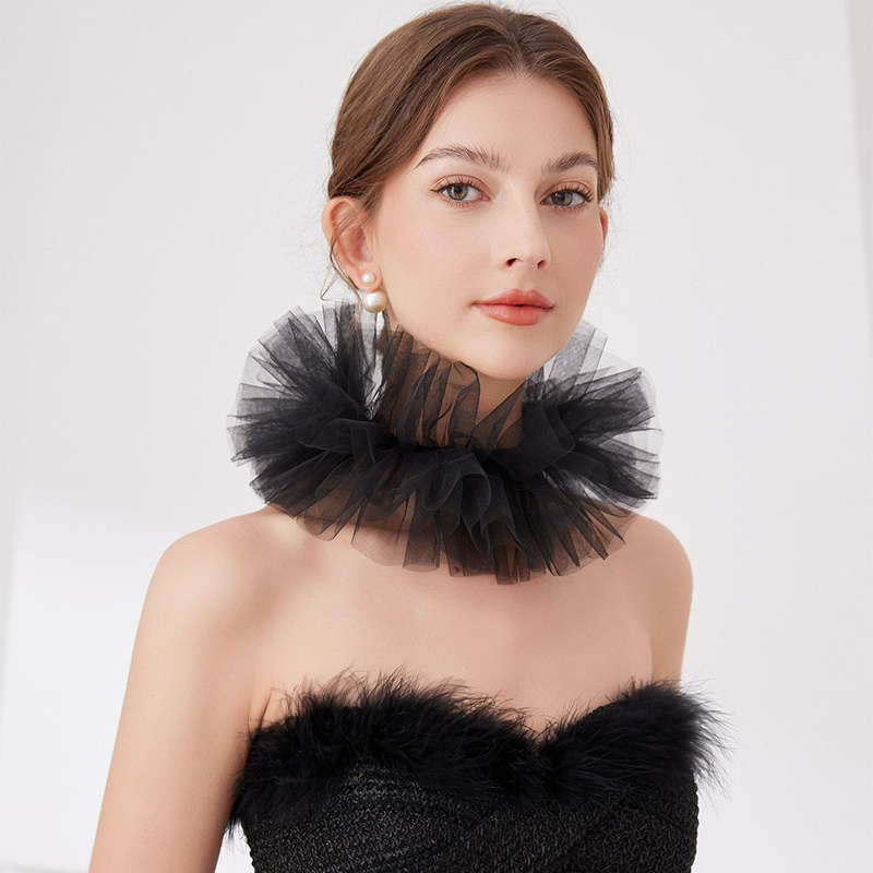 Colar inchado de malha em camadas, cachecol de tule, pescoço do palácio, gola decorativa, colar falso, palhaço, cosplay, adereços de fantasia