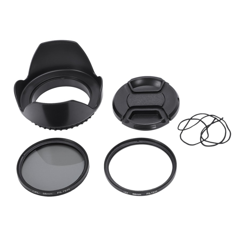Kit de filtre UV CPL 58mm, pour Canon EOS 700D 100D 600D 1200D capuchon de pare-soleil: Default Title