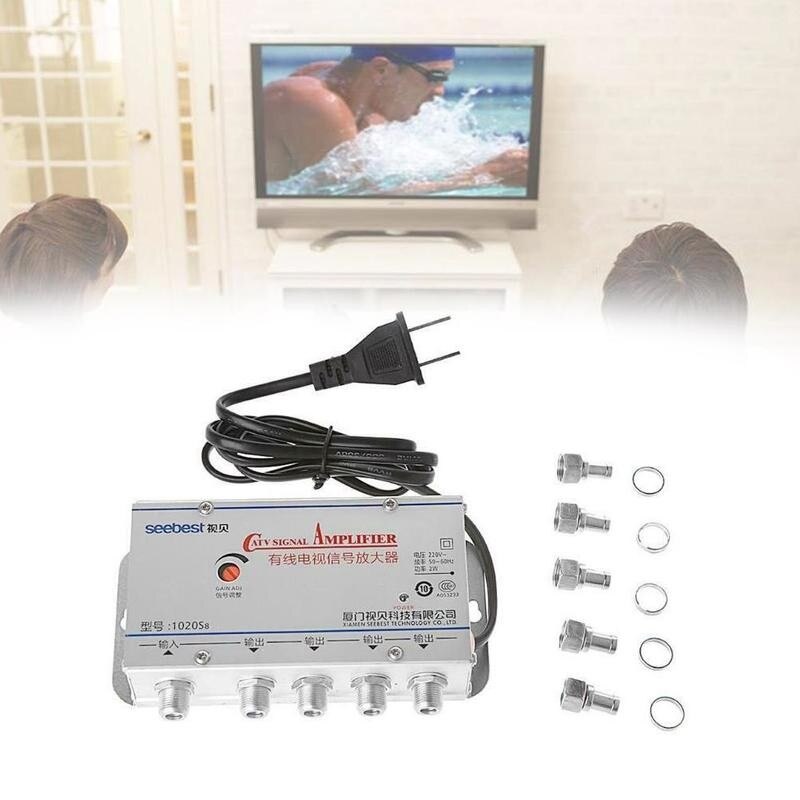 US Plug CATV Signal Amplifier 4 Way CATV VCR TV Antenna Signal Amplifier Booster Splitter 30DB 45-880MHz