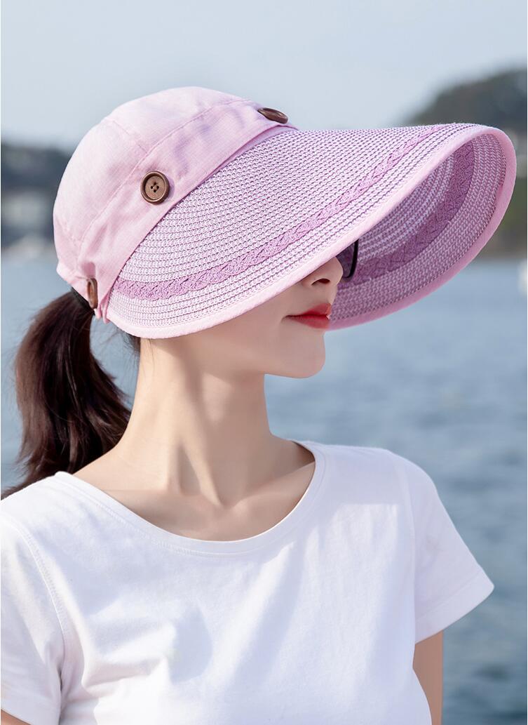 1pcs/lot korean style woman casual patchwork sun cap female beach large brim sun cap: 4