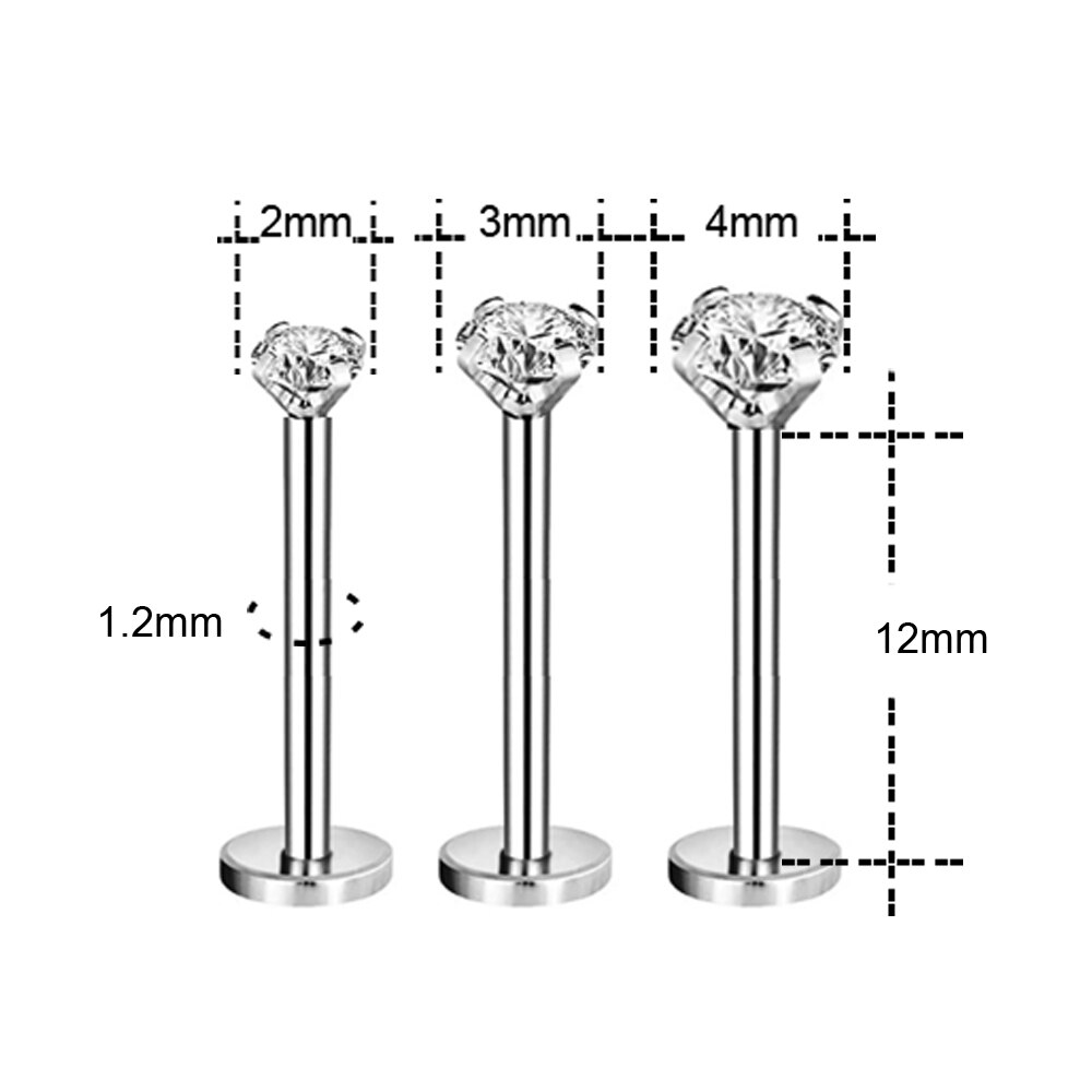 3Pcs/lot 16G Stainless Steel Lip Labret Piercing Set Crystal Monroe Lip Stud Ring Tragus Helix Conch Cartilage Earring Piercing: ZH813