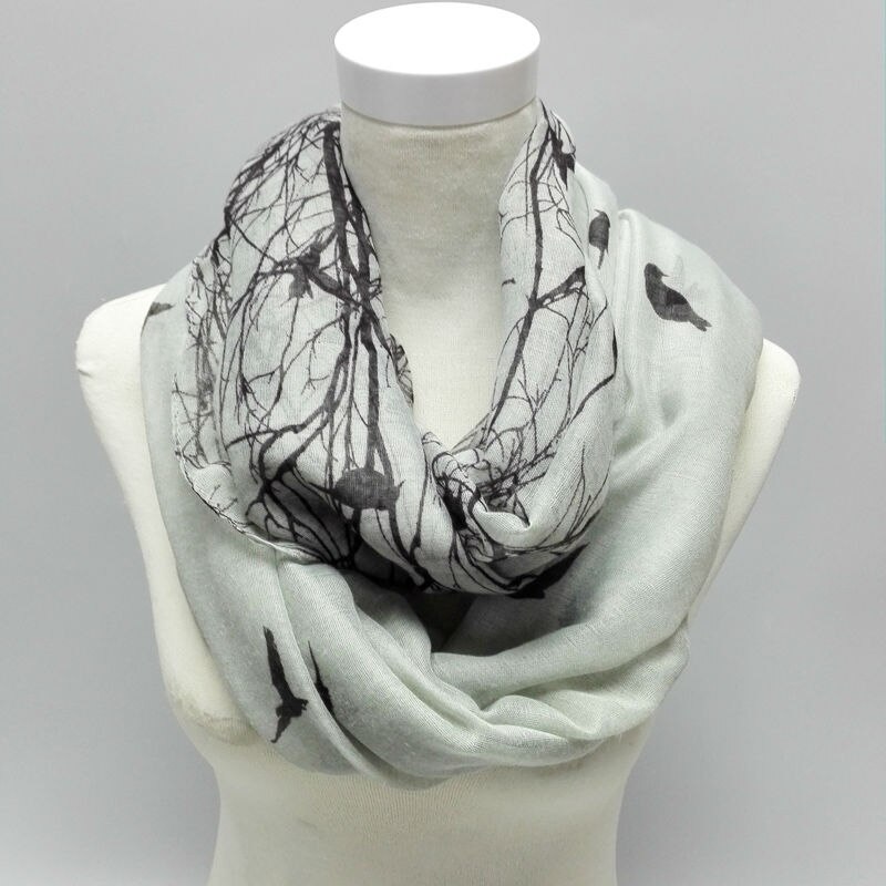Visuele Assen Mode Herfst Dier Patroon Infinity Sjaal Abstracte Vogels Op Boom Ring Loop Sjaals Voor Vrouwen/dames