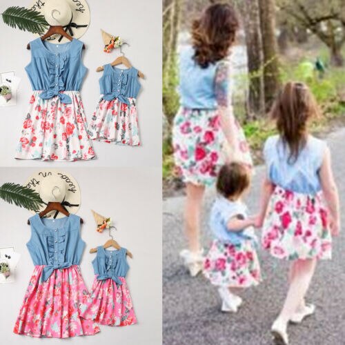 Familiejurk familiekleding dame moeder dochter bijpassende zomer babymeisjesjurk outfit