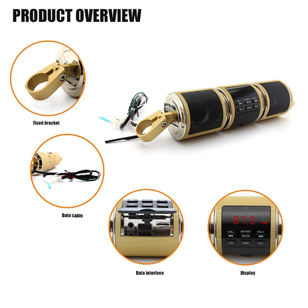 MT487 Motorcycle Bluetooth Music Player MP3 FM Radio Adjustable LED Screen Motorcycle Stereo Speaker Waterproof