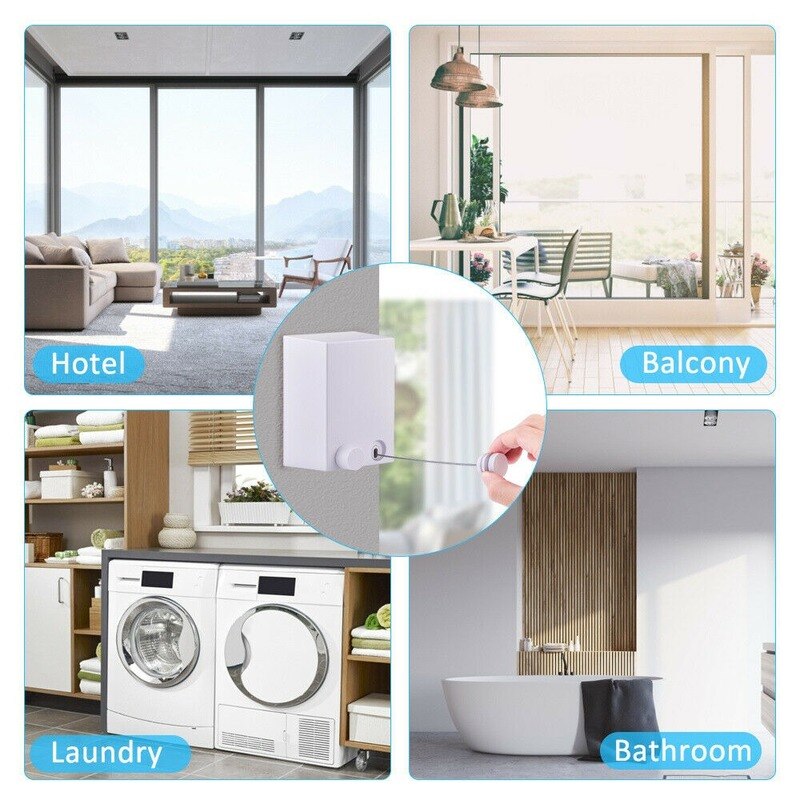 Indoor Outdoor Retractable Laundry Clothesline Wall Hanging Stretch Washing Clothes Line Shrinking Balcony Invisible Line