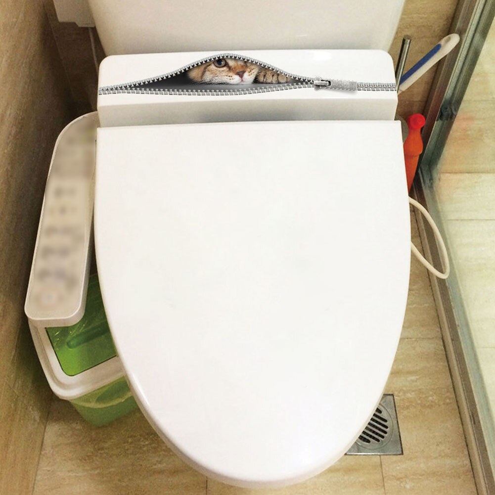 Leuke Kat In De Rits Muur Sticker Kabinet Badkamer Wc Voor Thuis Decoratie Art Decals Behang Wc Stickers Op De muur
