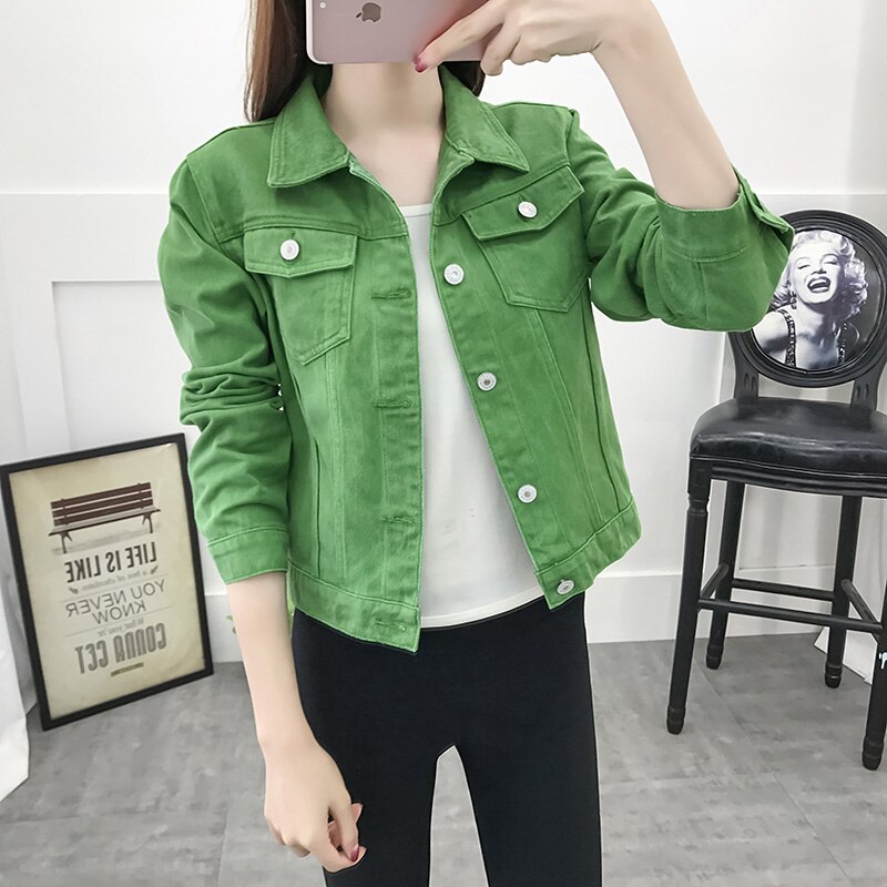 Jeans Jas En Jassen Voor Vrouwen Herfst Snoep Kleur Toevallige Korte Denim Jasje Chaqueta Mujer Casaco Jaqueta Feminina: Groen / S