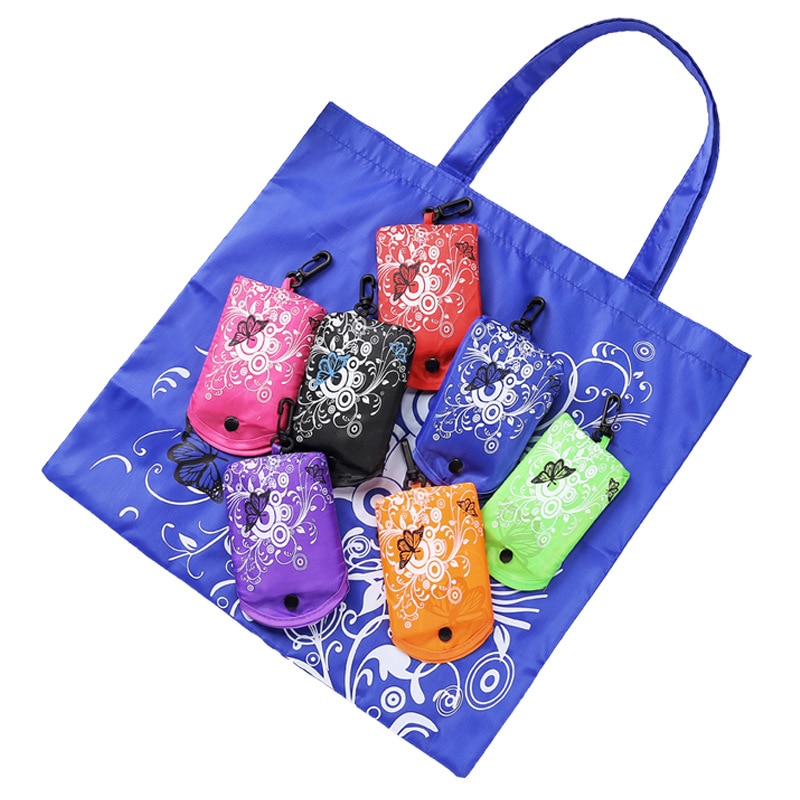 Bolsas de compras reutilizables impermeables para mujer, bolso plegable Oxford, tela de Estampados de flores de mariposa ecológica, bolsa de la compra