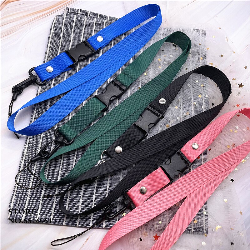 Lanière de couleur unie pour porte-clé USB, porte-carte d&#39;identité, Badge de nom, sangles de téléphone portable, métal noir, cordon à Clip en plastique