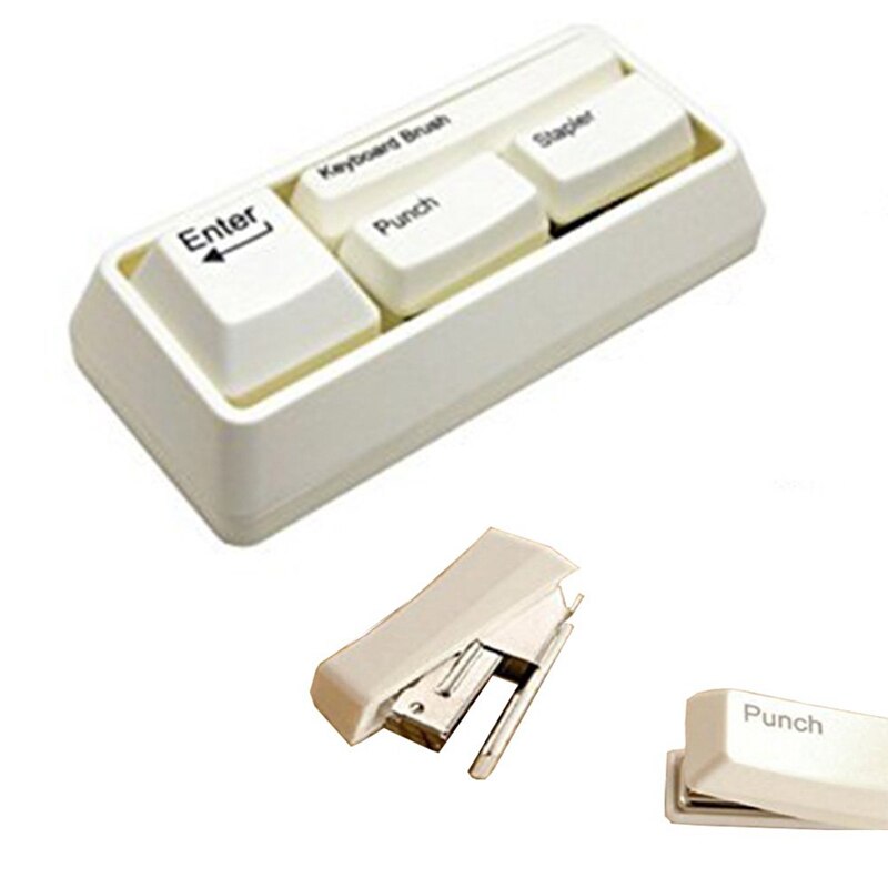 Novelty Keyboard Stationary Set As Office Stationary Supplies , Stapler / Puncher / Keyboard Brush / Clip Adsorption White