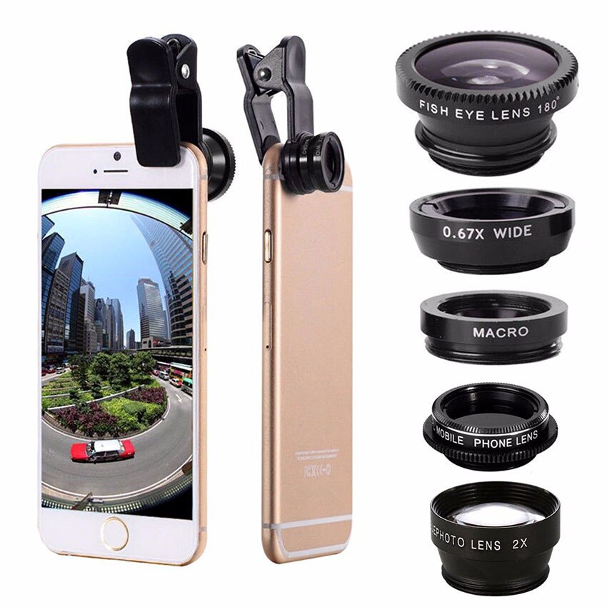 5 in 1 Clip Fisheye Wide Angle Macro Camera Phone Lens Kit For iPhone Samsung