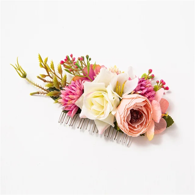 Bohemen Bruiden Bruiloft Bloem Haar Kam Haarspeld Bruidsmeisje Hoofdtooi Kammen Haaraccessoires voor Vrouwen Meisjes Bloemen Haarspelden: Zilver