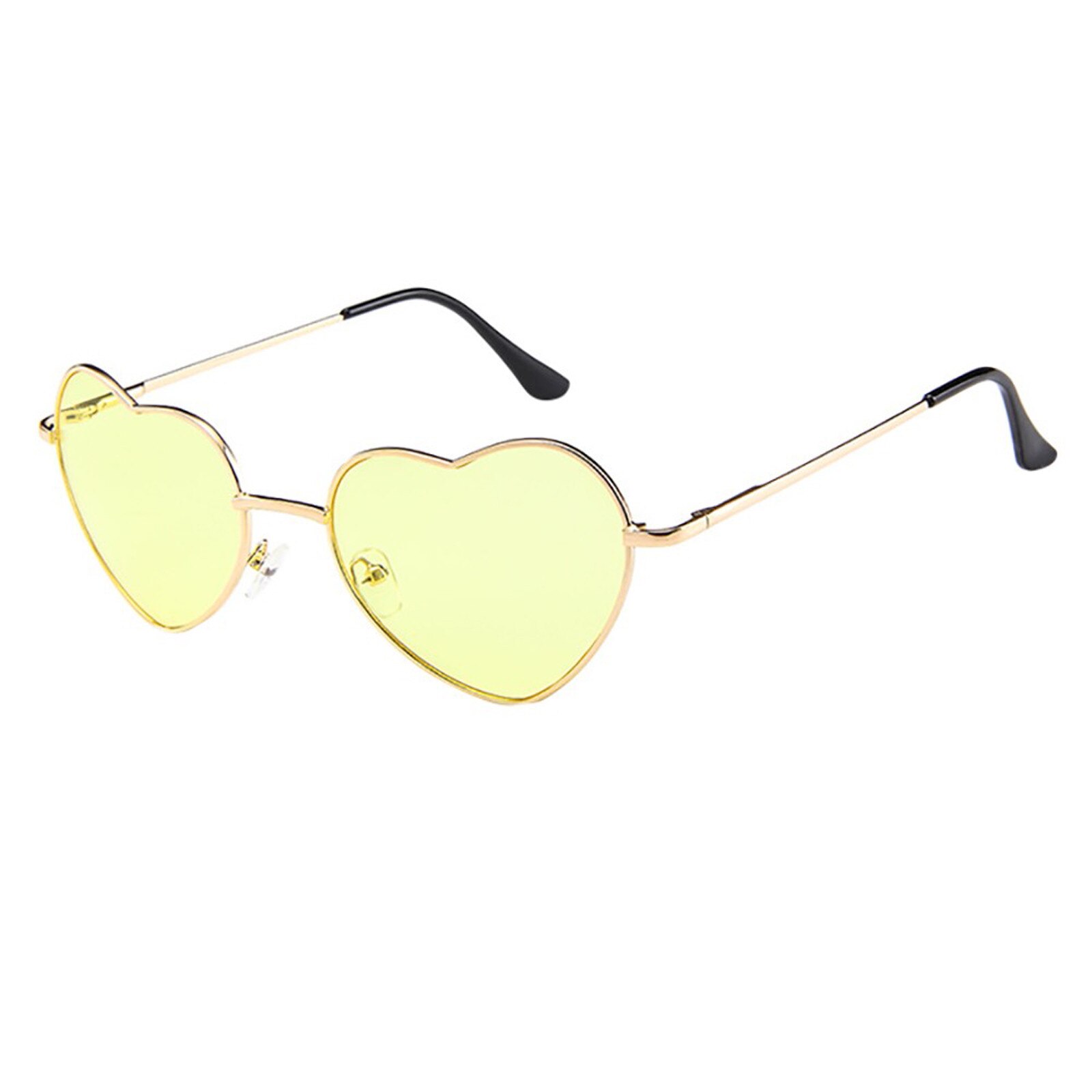 Mens Womens Metal Frame Ladies Heart Shape Sunglasses Love Eyewear Gold Frame Pure Color-Love Heart Shaped Glasses: Yellow