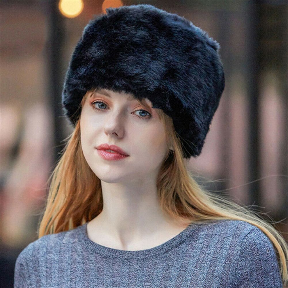 1PC sztuczne futro z lisa czapki czapki kobiety dziewczyny stałe miękkie zagęszczony Furry berety kapelusz pani elegancka zima odkryty wiatroszczelna ciepła czapka: black 2