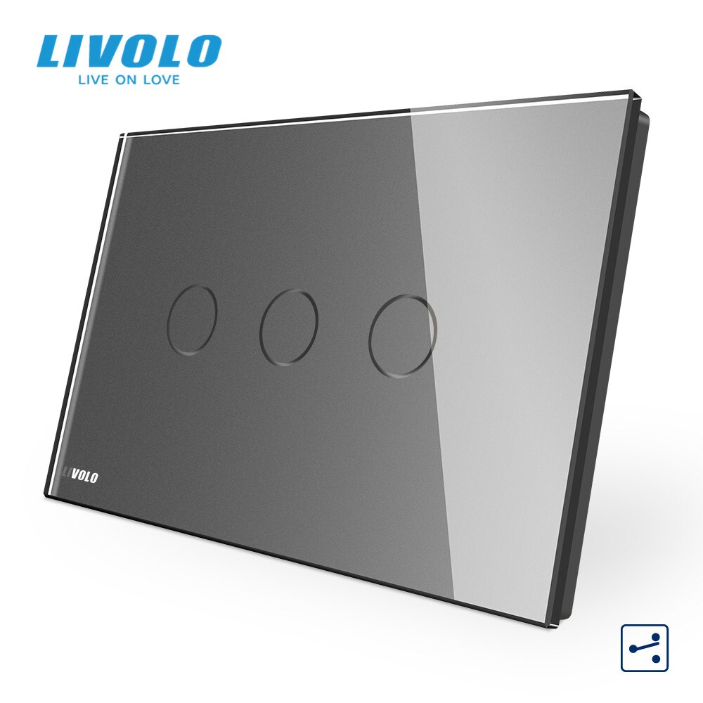 Livolo Au Ons C9 Standaard Touch Schakelaar, Grey Crystal Glass Panel,2 Manieren Touch Control Light Switch,cross Remote Wireless Control