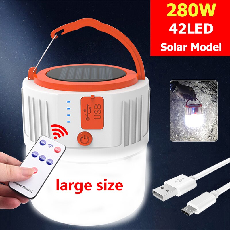 Ao ar livre lâmpada solar lâmpada de controle remoto 280w 42 led night market luz acampamento ao ar livre móvel lâmpada emergência: Large size with R
