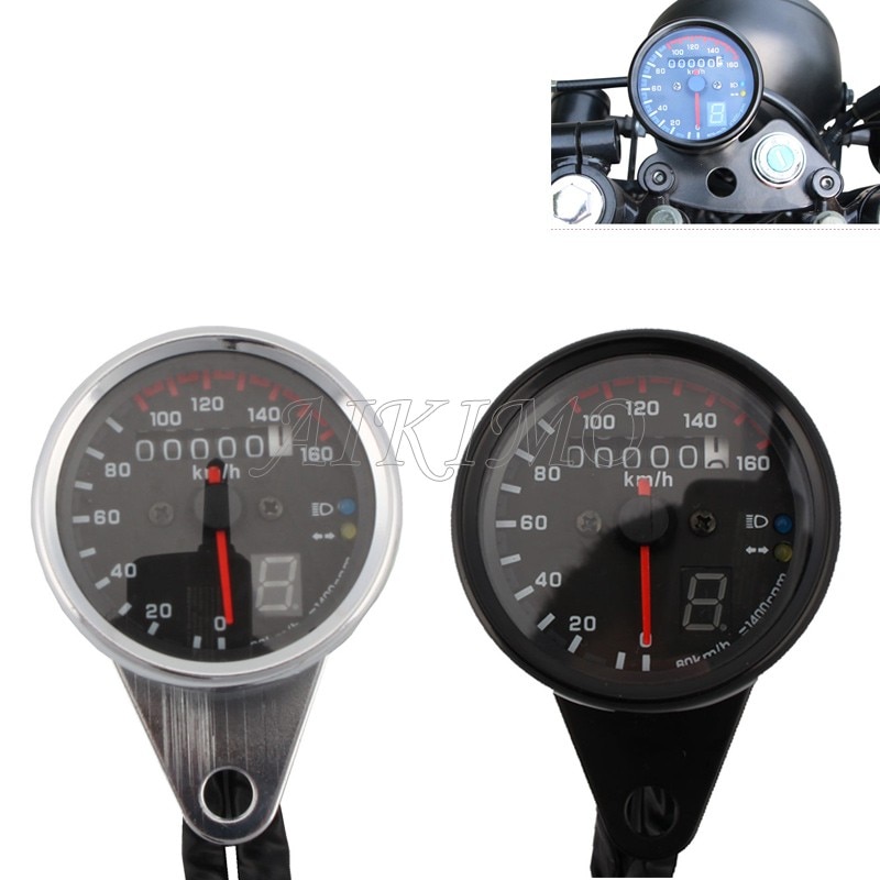 Universal 12V Motorcycle Speedometer Odometer LED Indicator Dual Speed Meter dash board