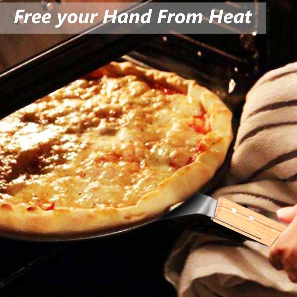 Stainless Steel Pizza Peel 10 Inch Round Metal Pizza Peel with Wood Handle and Pizza Cutter Wheel Pizza Shovel for Serving Food