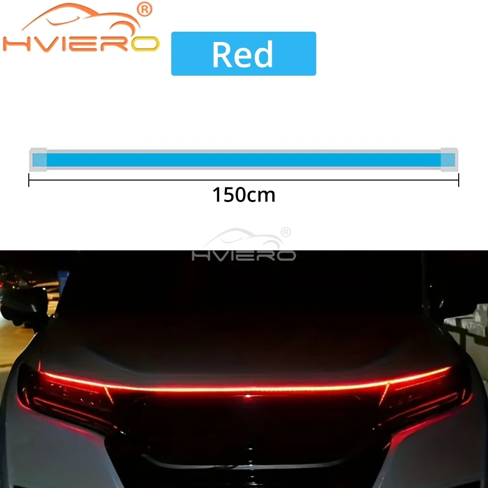 Bil led-lys bar 59in 12v motorhjelm lamper start scanning universel fleksibel auto dekorativ atmosfærisk dynamisk pære tilbehør: Foranderlig