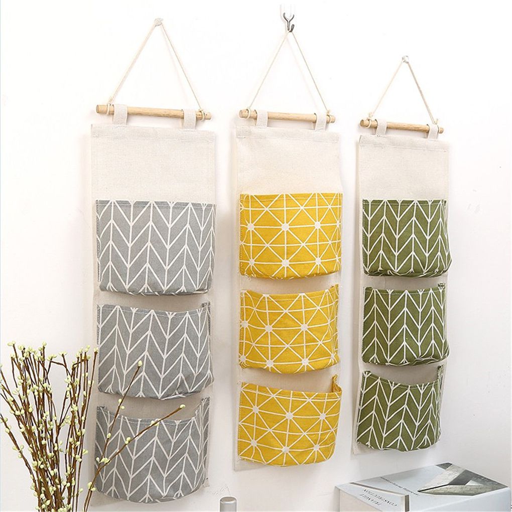 Cool Home-organizador colgante para armario con 3 bolsillos, bolsa de almacenamiento a rayas, para habitación de niños, Puerta del dormitorio, llaves, organizador de teléfono móvil,